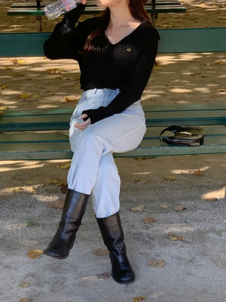 Autumn Days Semi-Wide Wash Denim Pants