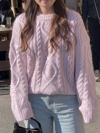 Loose-fit wool twist cable knit sweater