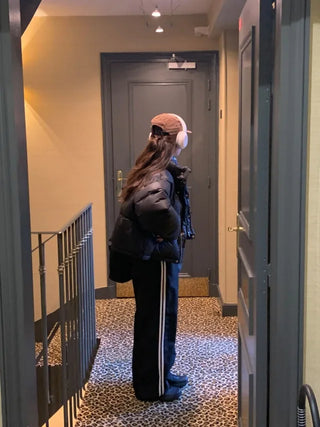 Wide-leg fleece-lined track pants