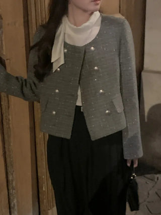 Double cropped wool tweed jacket