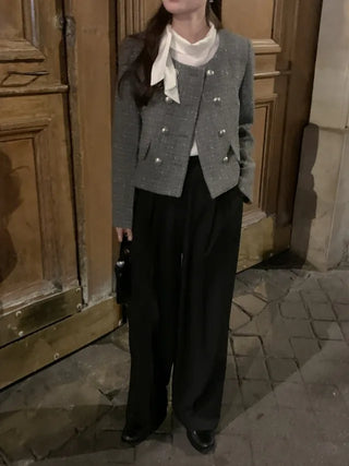 Double cropped wool tweed jacket