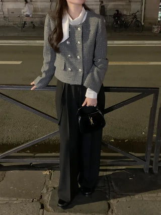 Double cropped wool tweed jacket