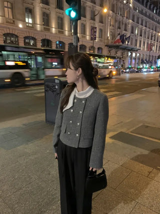 Double cropped wool tweed jacket