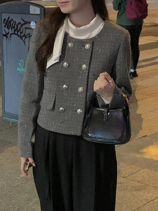 Double cropped wool tweed jacket