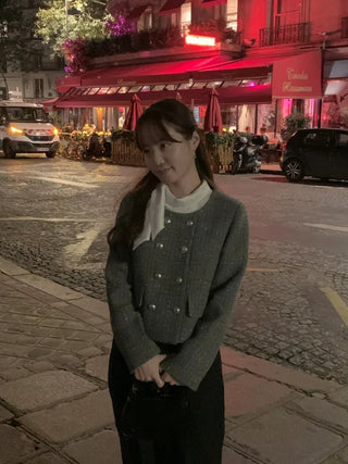 Double cropped wool tweed jacket
