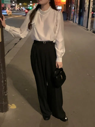 Ribbon scarf tie blouse