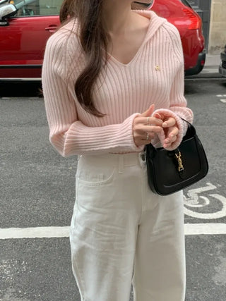 Mood Rib V-Neck Whole Garment Sailor Knit