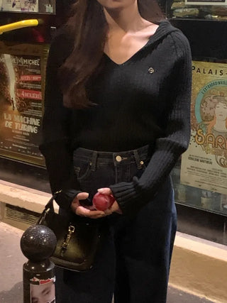 Mood Rib V-Neck Whole Garment Sailor Knit