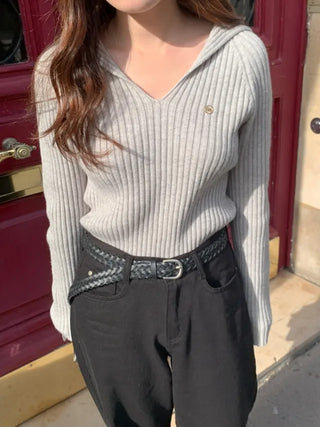 Mood Rib V-Neck Whole Garment Sailor Knit