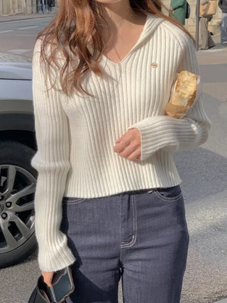 Mood Rib V-Neck Whole Garment Sailor Knit