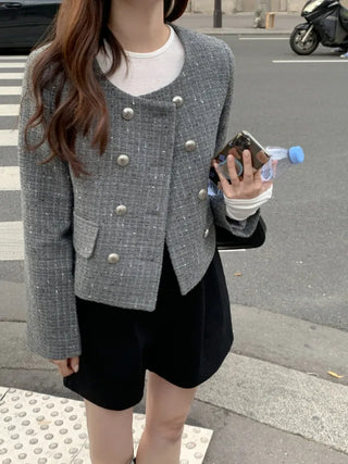 Double cropped wool tweed jacket