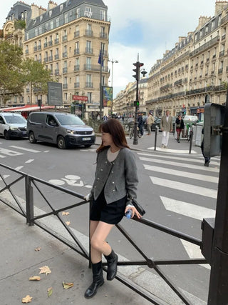 Double cropped wool tweed jacket