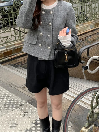 Double cropped wool tweed jacket