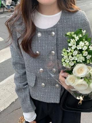 Double cropped wool tweed jacket