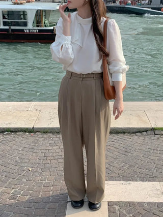 Ribbon scarf tie blouse