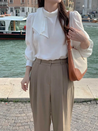 Ribbon scarf tie blouse