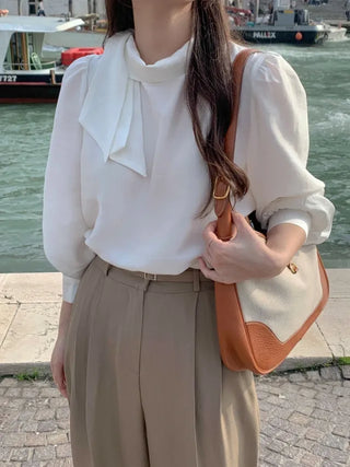 Ribbon scarf tie blouse