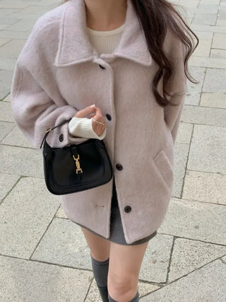 Oversized wool mohair boucle half coat