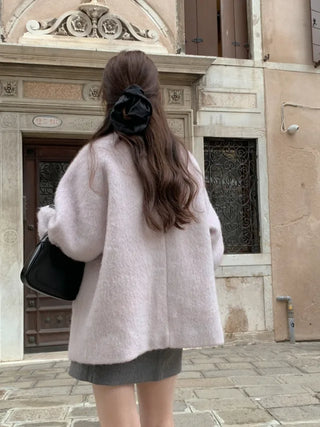Oversized wool mohair boucle half coat