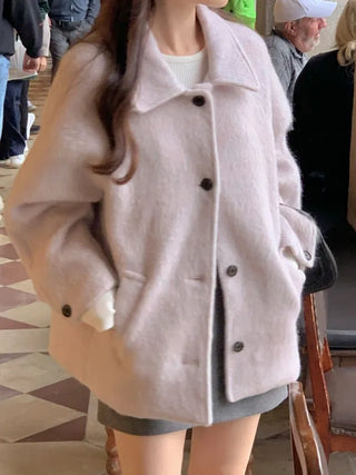 Oversized wool mohair boucle half coat