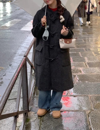 Oversized long handmade duffel coat
