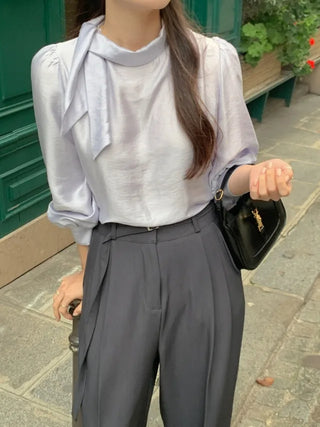 Ribbon scarf tie blouse