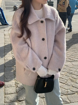 Oversized wool mohair boucle half coat