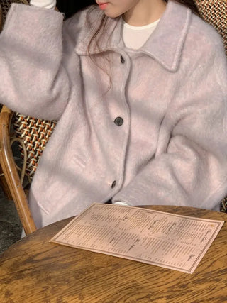Oversized wool mohair boucle half coat