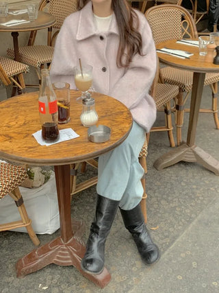 Oversized wool mohair boucle half coat