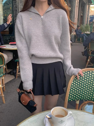 Sailor Wool Sailor Collar Half-Zip Knit