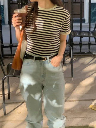 Autumn Days Semi-Wide Wash Denim Pants