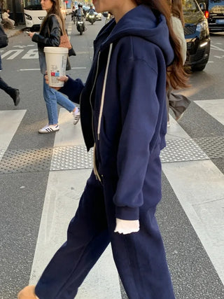 Loose-fit 2-way brushed-back cropped hoodie