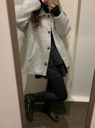 Oversized wool mohair boucle half coat