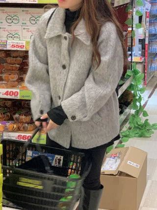 Oversized wool mohair boucle half coat