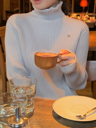 Whole Garment Wool Cashmere Ribbed Turtleneck Knit