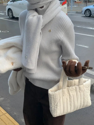 Whole Garment Wool Cashmere Ribbed Turtleneck Knit