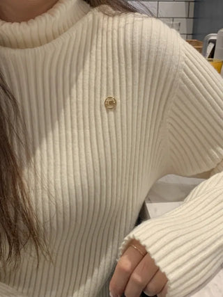 Whole Garment Wool Cashmere Ribbed Turtleneck Knit