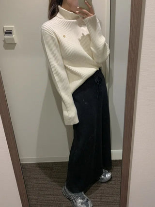 Whole Garment Wool Cashmere Ribbed Turtleneck Knit