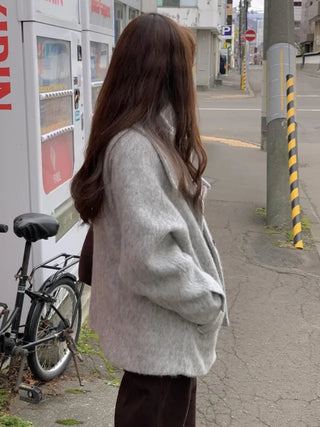 Oversized wool mohair boucle half coat