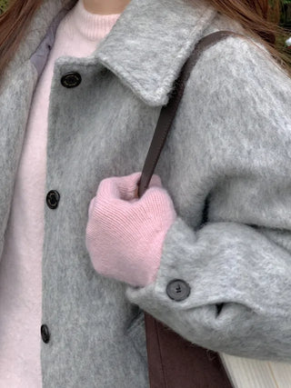 Oversized wool mohair boucle half coat