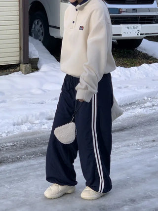 Wide-leg fleece-lined track pants