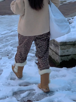Flower-patterned fleece-lined jogger pants