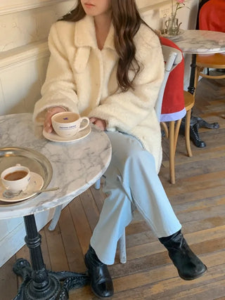 Cotton semi-wide denim pants