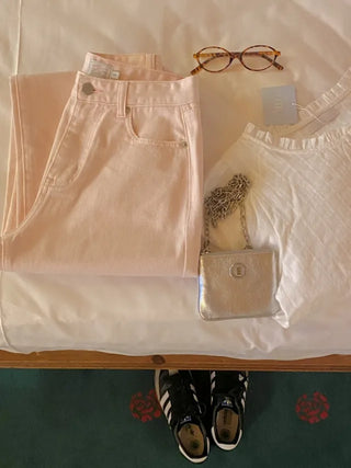 Cotton semi-wide denim pants