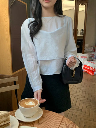 Ribbon bustier Tencel chiffon blouse