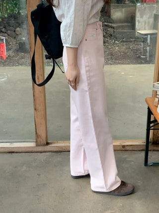 Cotton semi-wide denim pants