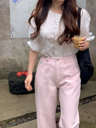 Autumn blouse with frills and pleats