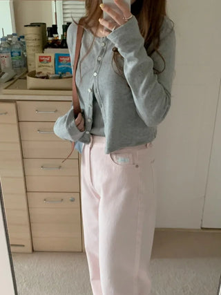 Perforated Cropped Eyelet Cardigan Set