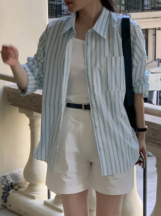 Loose-fit cotton striped shirt (2c)