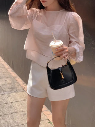 Ribbon bustier Tencel chiffon blouse